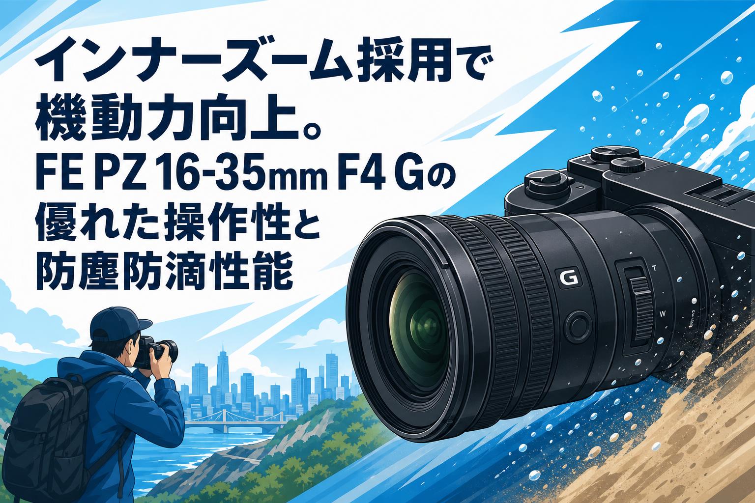 インナーズーム採用で機動力向上。FE PZ 16-35mm F4 Gの優れた操作性と防塵防滴性能