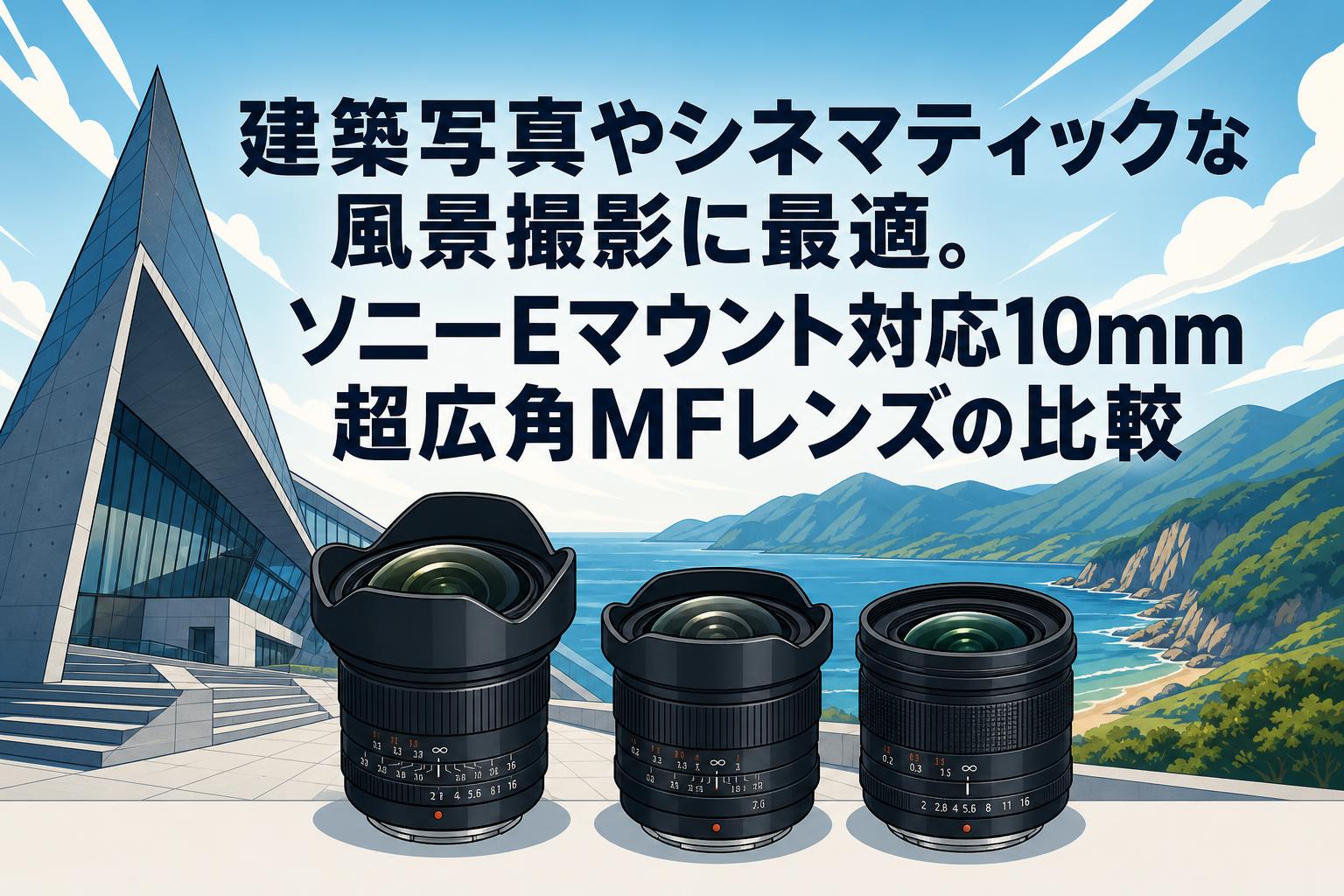 建築写真やシネマティックな風景撮影に最適。ソニーEマウント対応10mm超広角MFレンズの比較