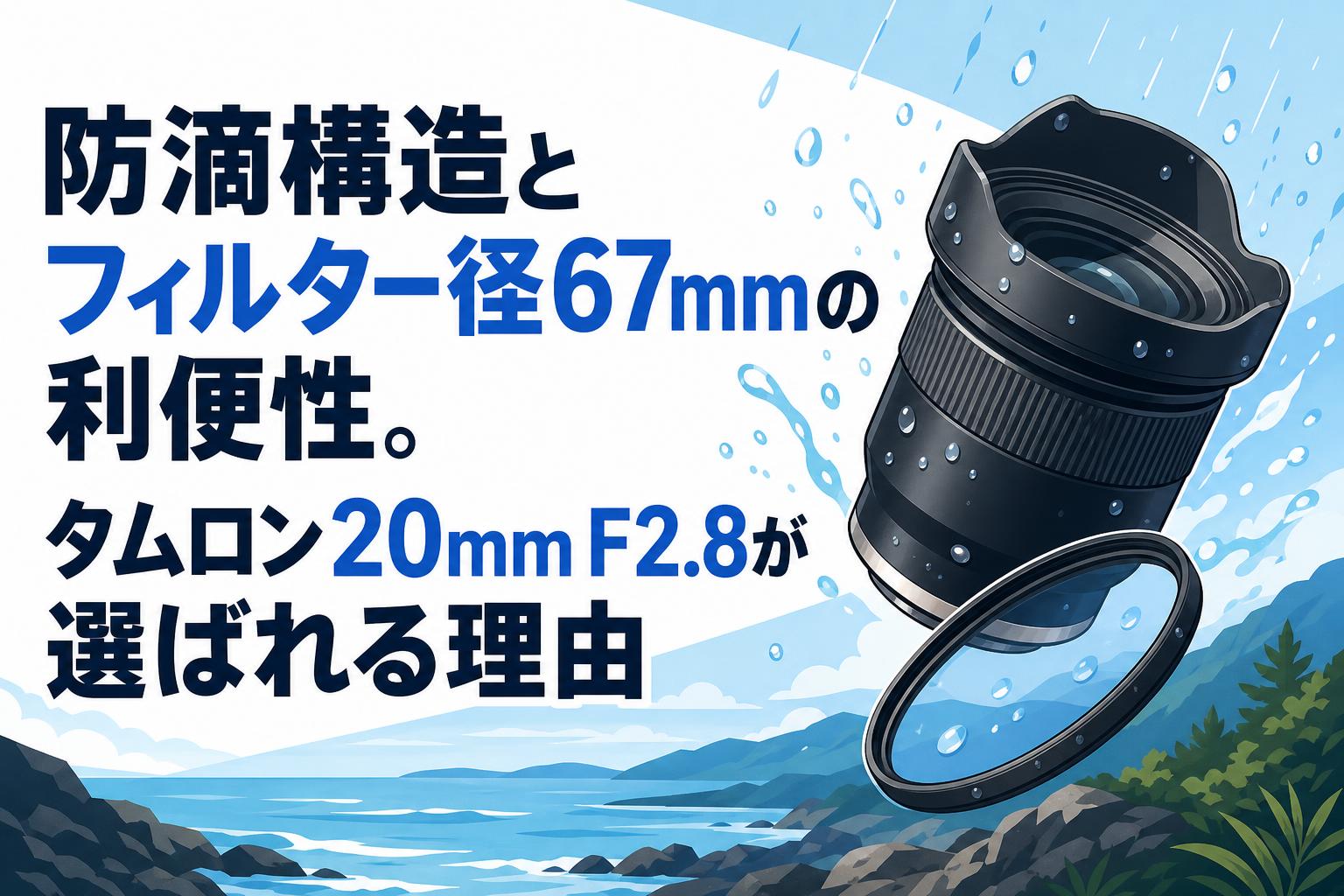 防滴構造とフィルター径67mmの利便性。タムロン20mm F2.8が選ばれる理由