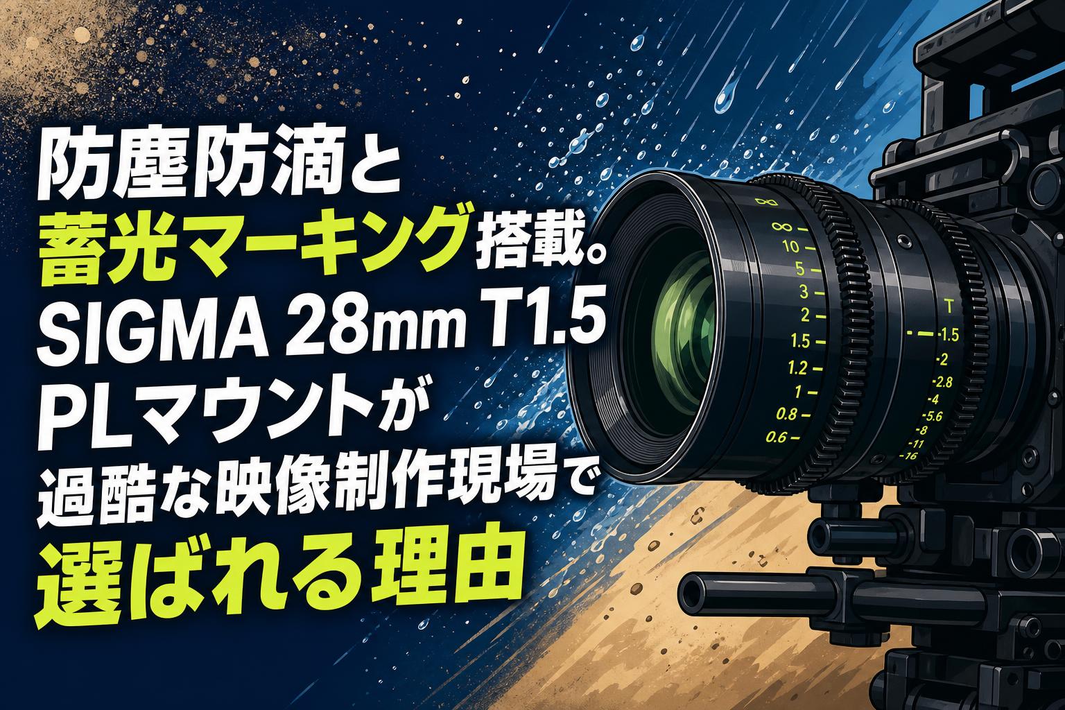 防塵防滴と蓄光マーキング搭載。SIGMA 28mm T1.5 PLマウントが過酷な映像制作現場で選ばれる理由