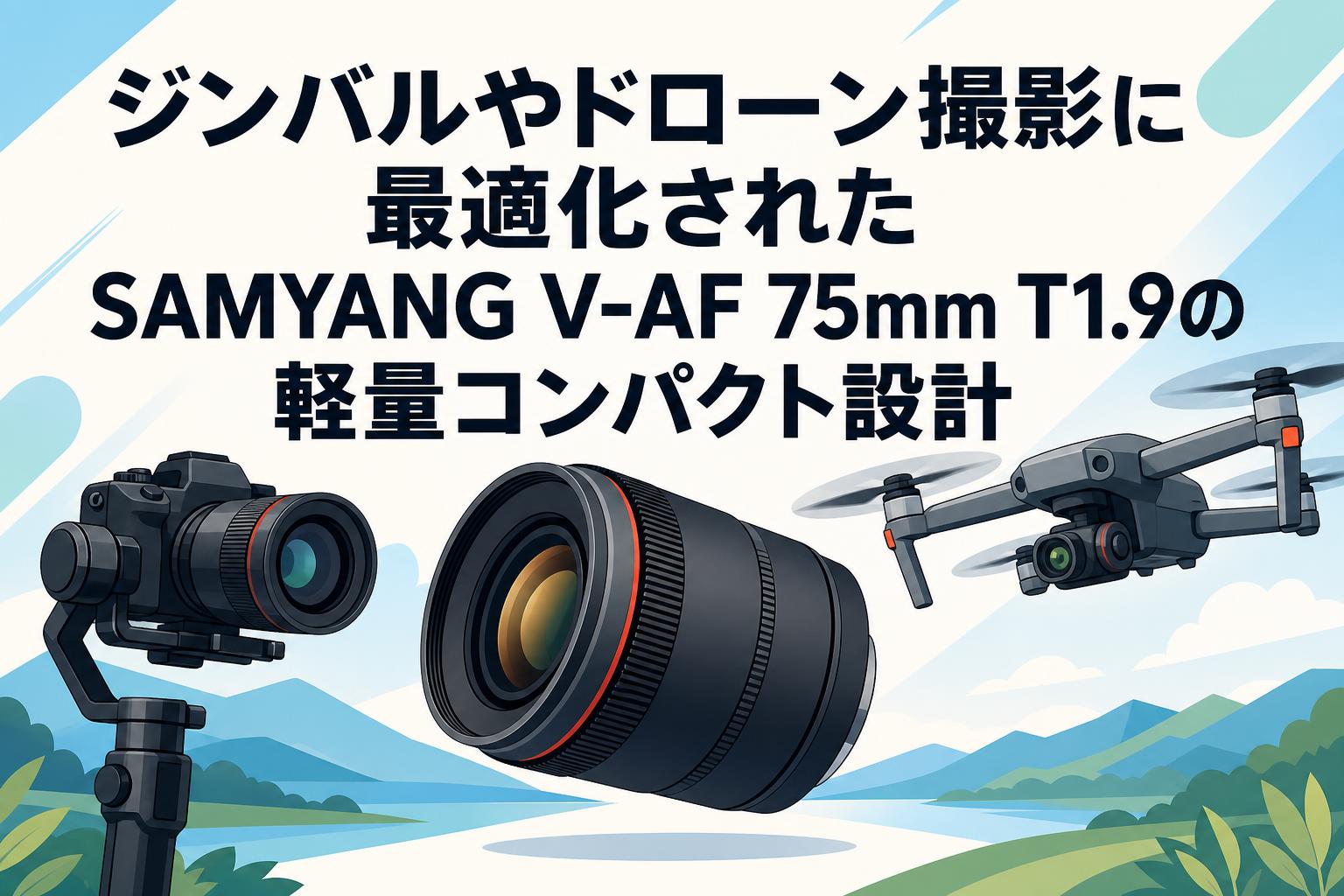 ジンバルやドローン撮影に最適化されたSAMYANG V-AF 75mm T1.9の軽量コンパクト設計