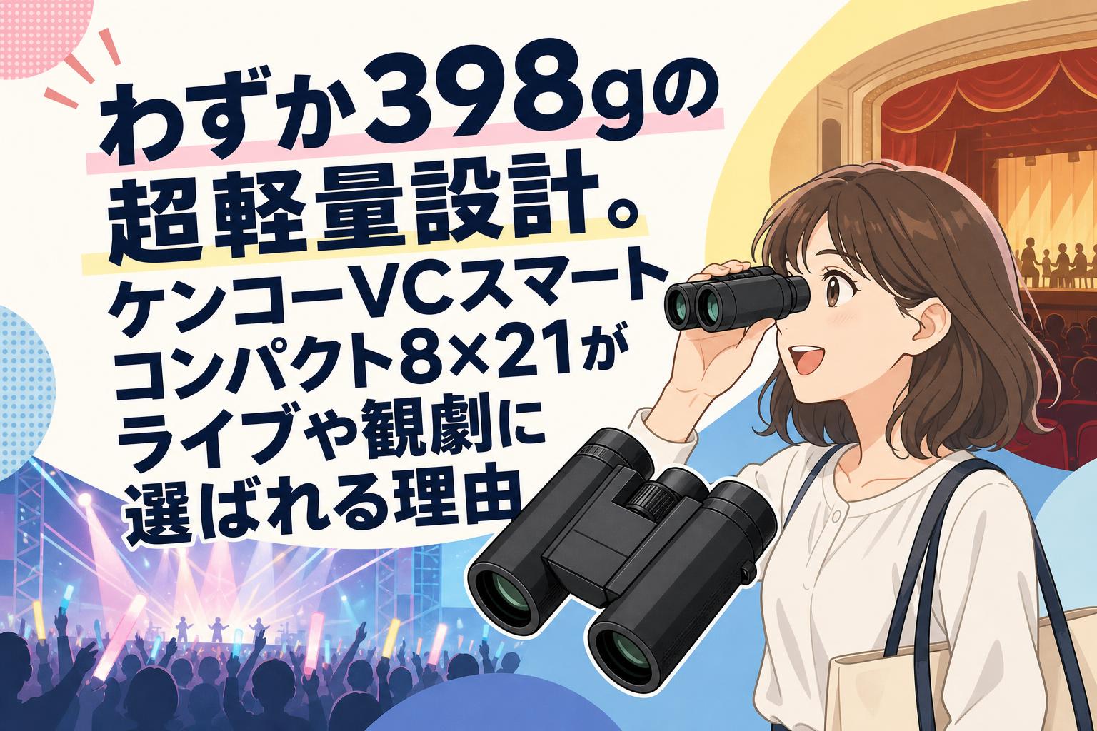 わずか398gの超軽量設計。ケンコーVCスマートコンパクト8×21がライブや観劇に選ばれる理由