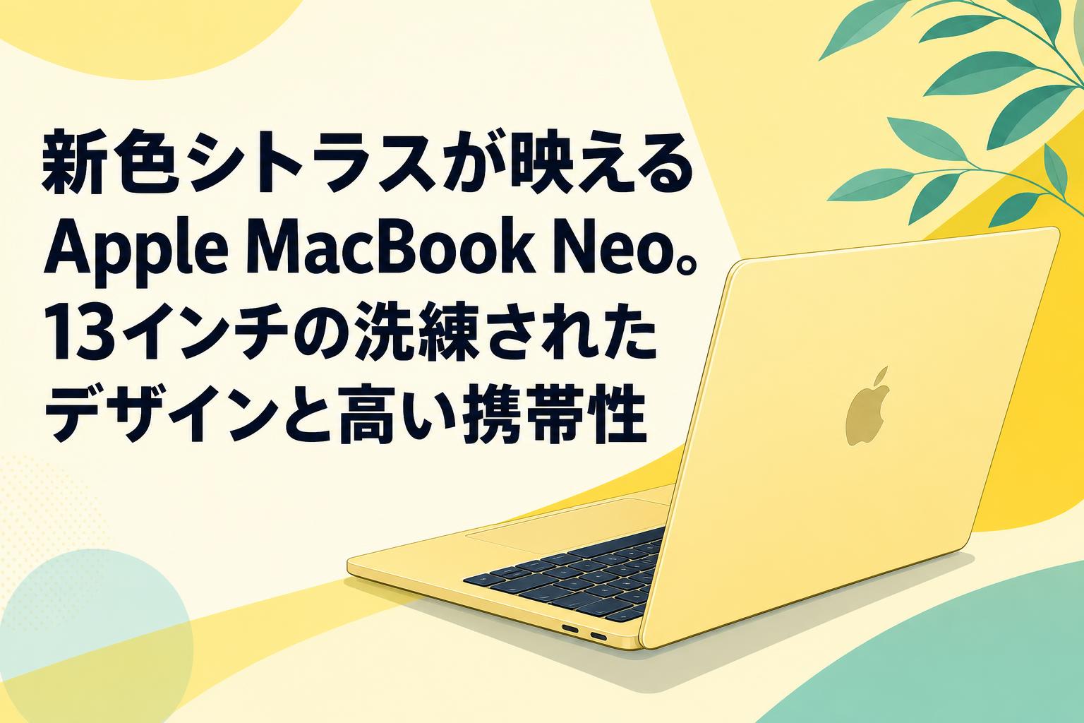 新色シトラスが映えるApple MacBook Neo。13インチの洗練されたデザインと高い携帯性
