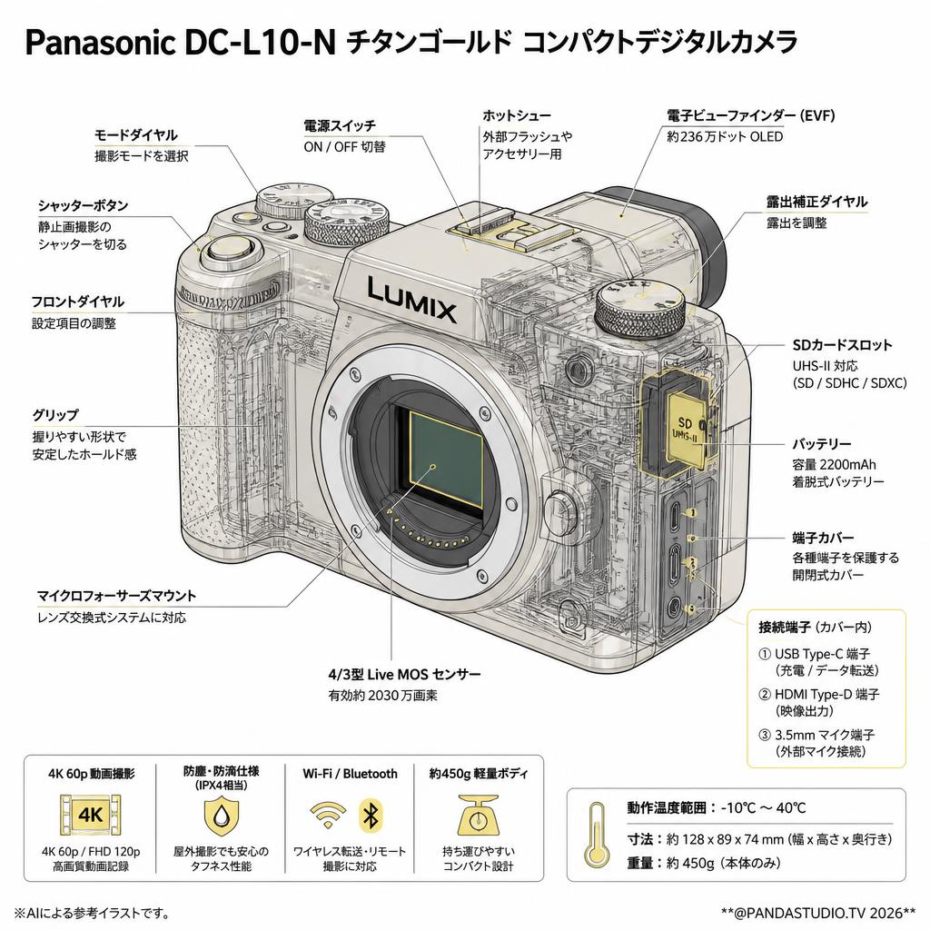 Panasonic DC-L10-N チタンゴールド コンパクトデジタルカメラ スペック