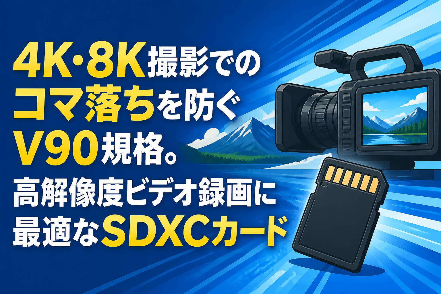 4K・8K撮影でのコマ落ちを防ぐV90規格。高解像度ビデオ録画に最適なSDXCカード