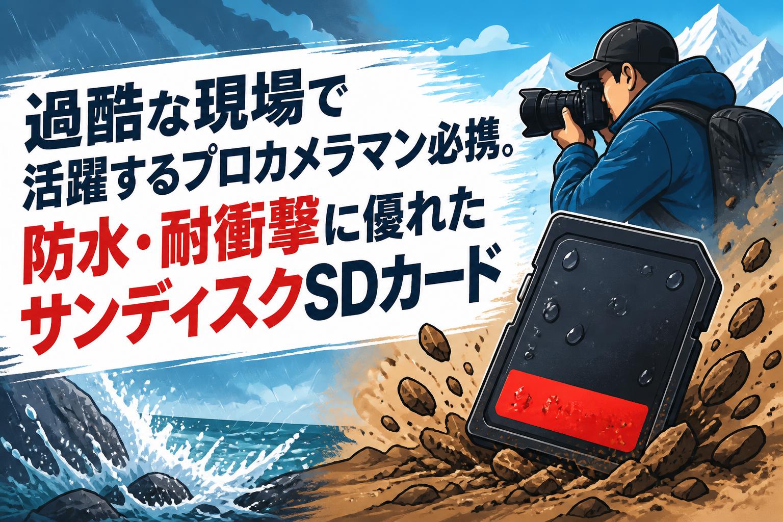 過酷な現場で活躍するプロカメラマン必携。防水・耐衝撃に優れたサンディスクSDカード