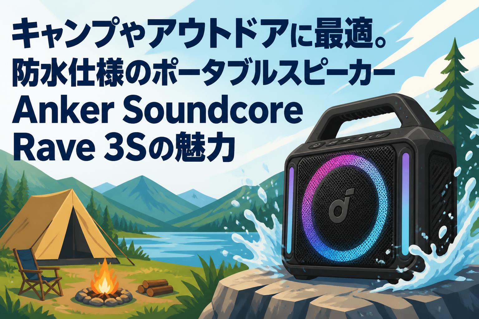 キャンプやアウトドアに最適。防水仕様のポータブルスピーカーAnker Soundcore Rave 3Sの魅力