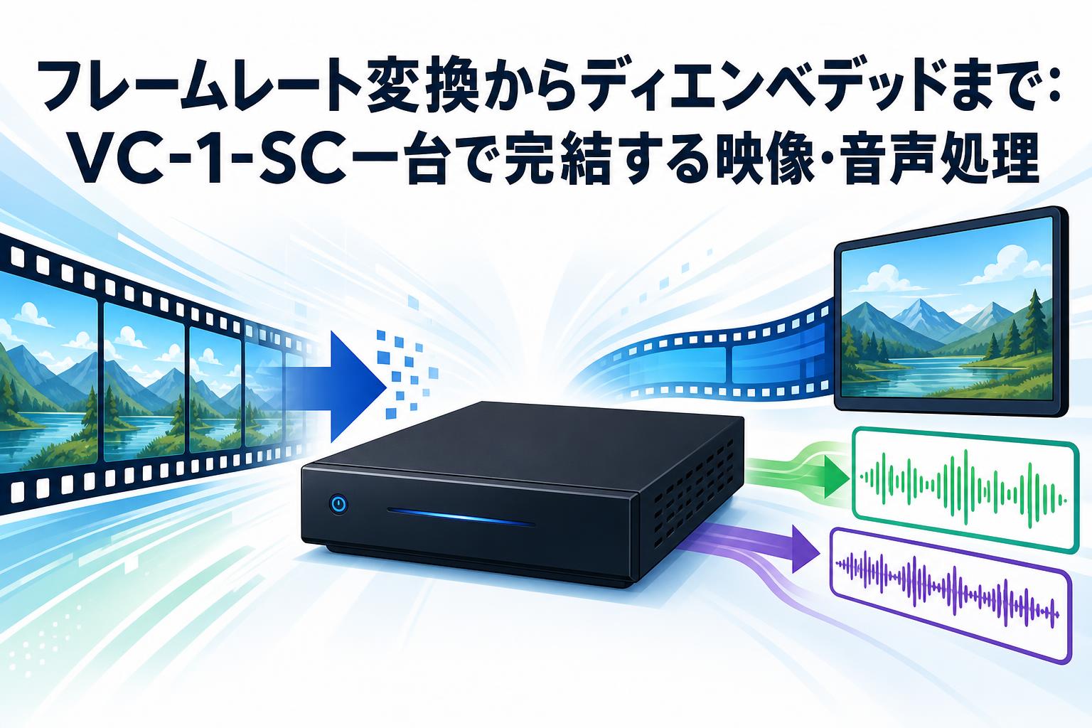 フレームレート変換からディエンベデッドまで：VC-1-SC一台で完結する映像・音声処理