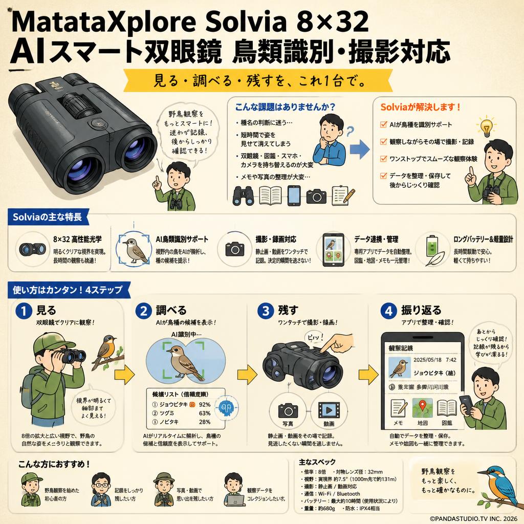 MatataXplore Solvia  8×32 AIスマート双眼鏡 鳥類識別・撮影対応 概要