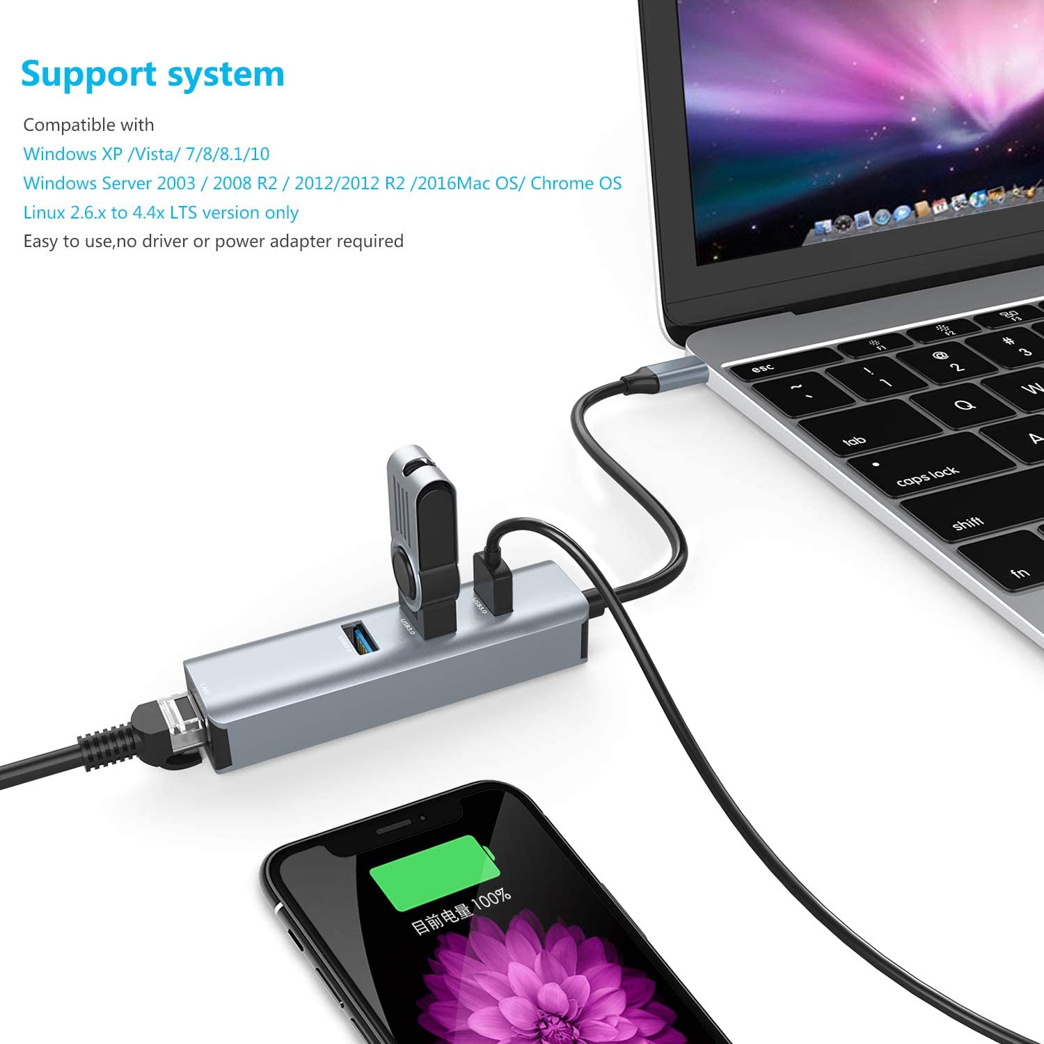 USB-C ギガビット有線LAN 変換アダプター ＋ USBハブの販売 | パンダスタジオ・レンタル公式サイト