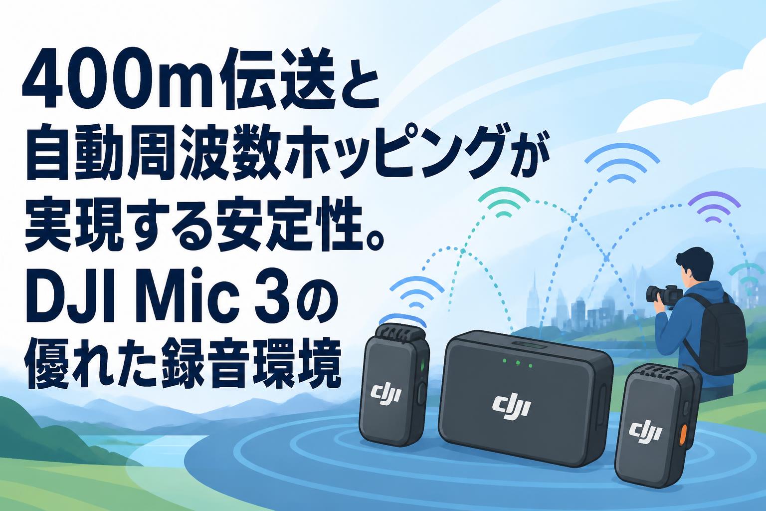 400m伝送と自動周波数ホッピングが実現する安定性。DJI Mic 3の優れた録音環境