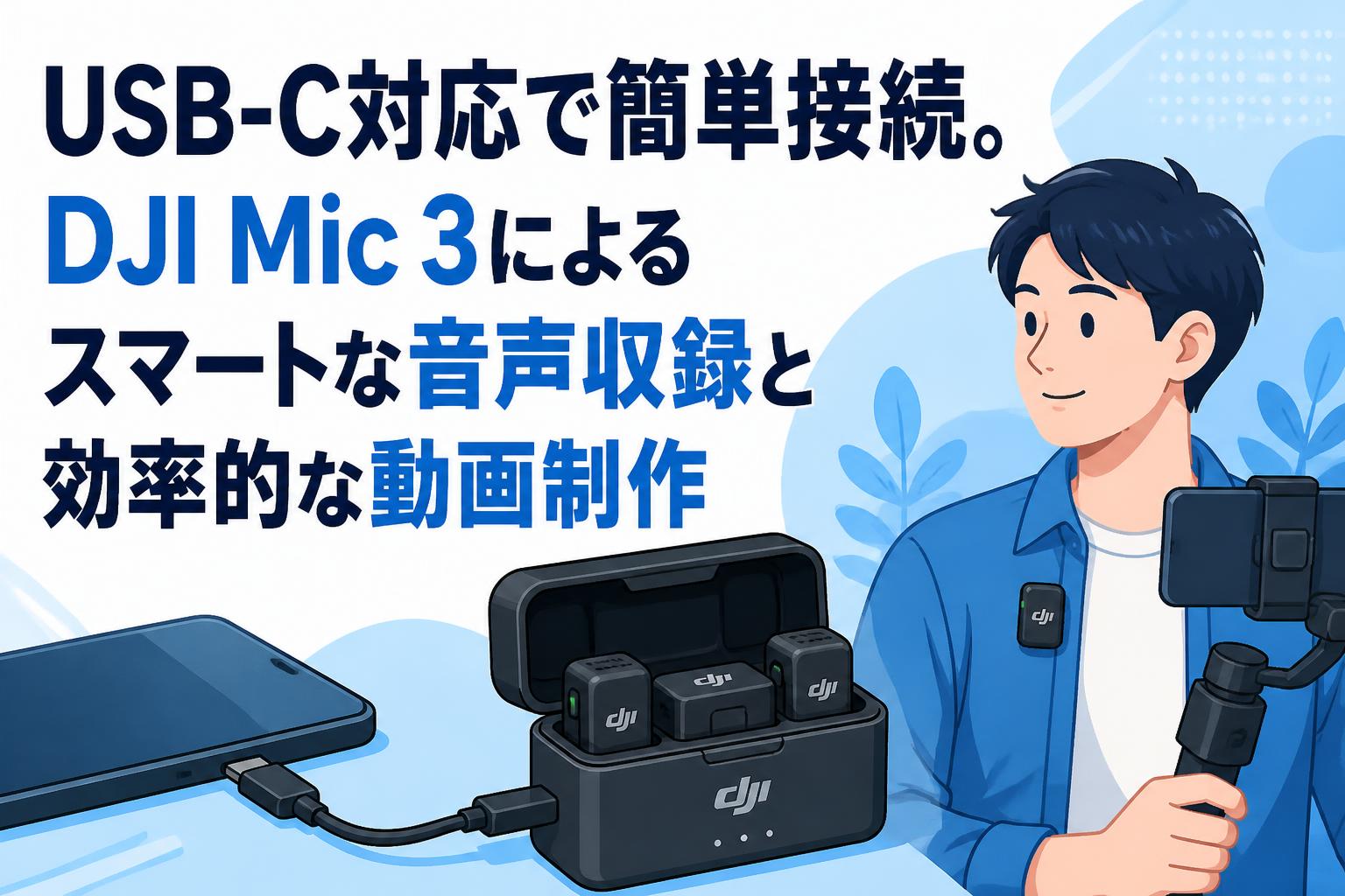 USB-C対応で簡単接続。DJI Mic 3によるスマートな音声収録と効率的な動画制作
