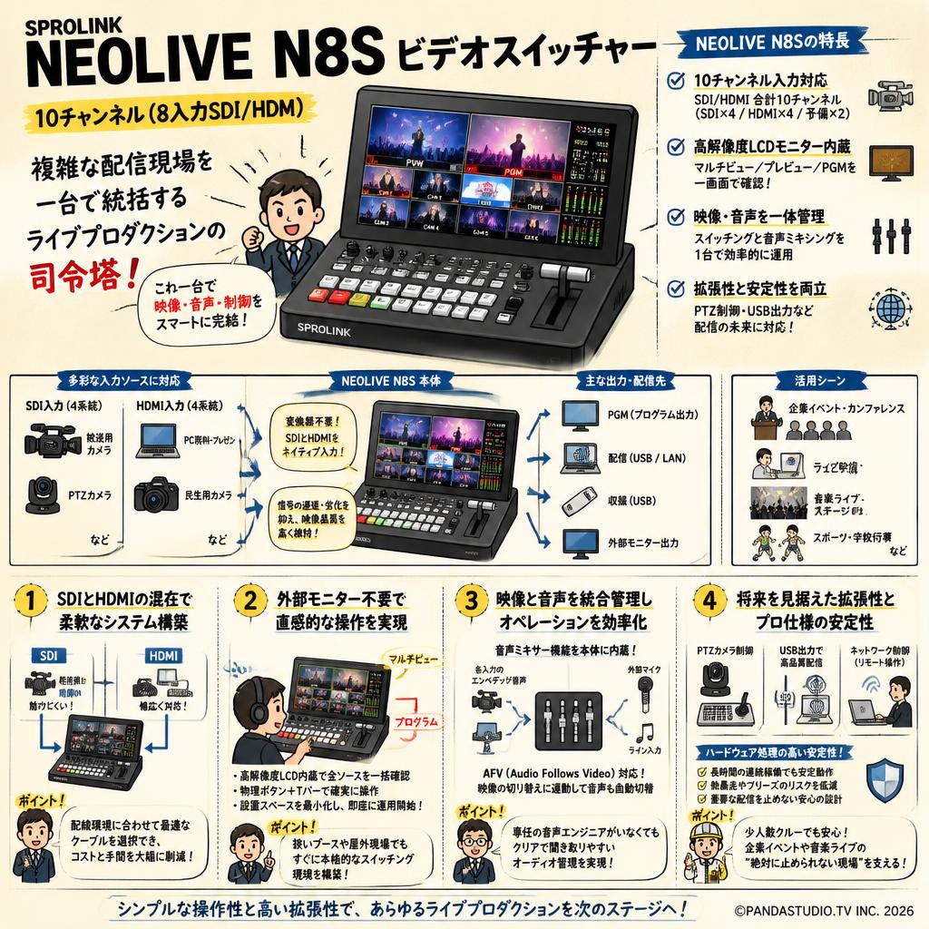 SPROLINK NEOLIVE N8S ビデオスイッチャー 10チャンネル（8入力SDI/HDMI） 概要