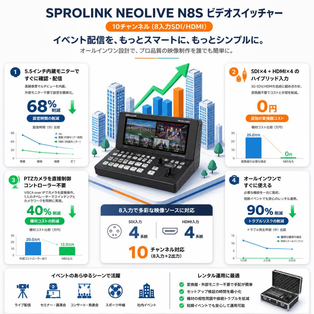 SPROLINK NEOLIVE N8S ビデオスイッチャー 10チャンネル（8入力SDI/HDMI） セールスポイント