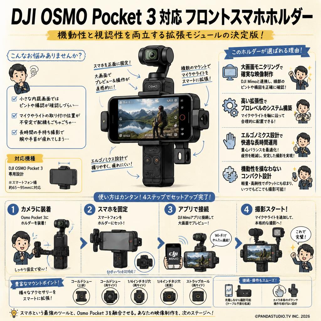DJI OSMO Pocket 3 対応 フロントスマホホルダー 概要
