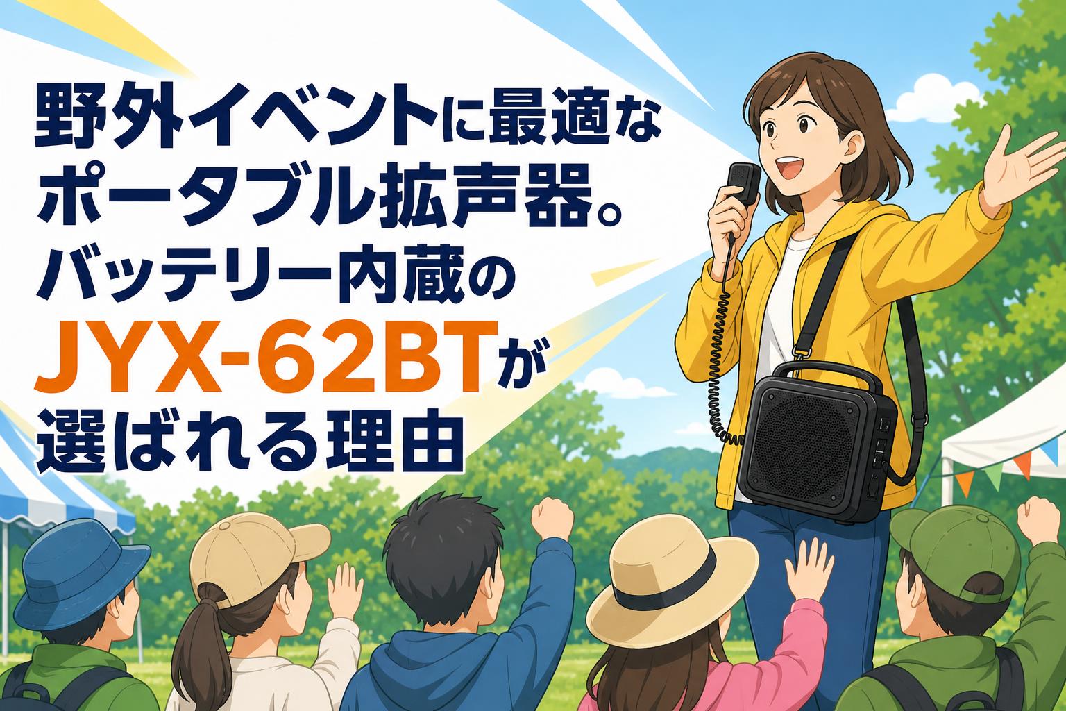 野外イベントに最適なポータブル拡声器。バッテリー内蔵のJYX-62BTが選ばれる理由