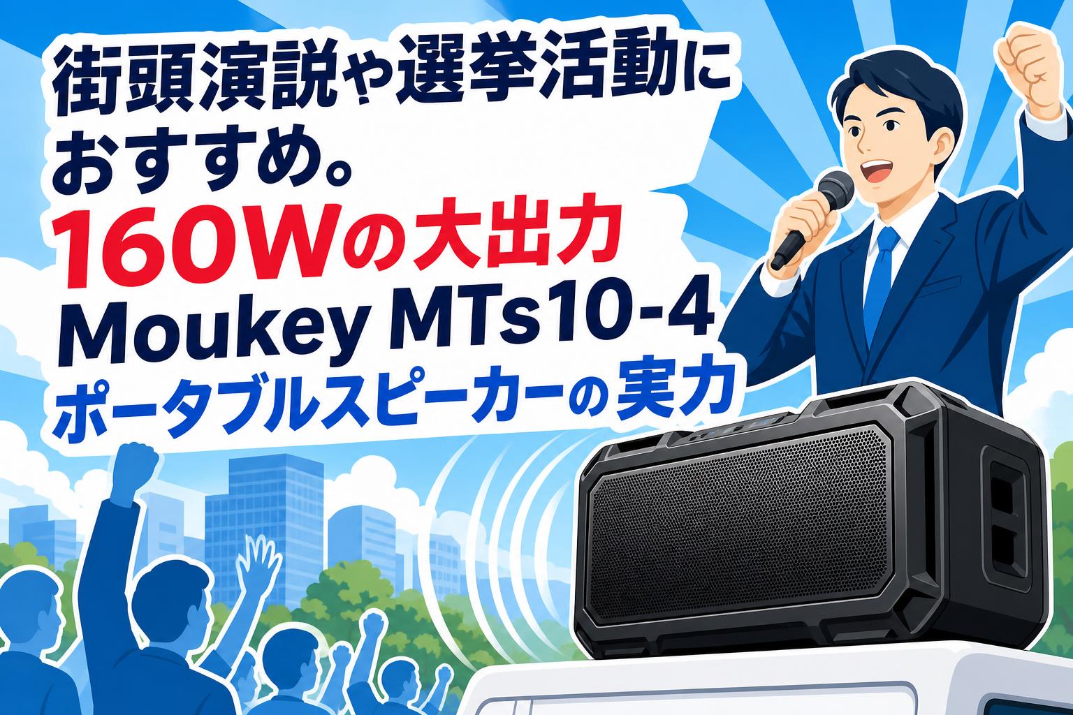街頭演説や選挙活動におすすめ。160Wの大出力Moukey MTs10-4ポータブルスピーカーの実力