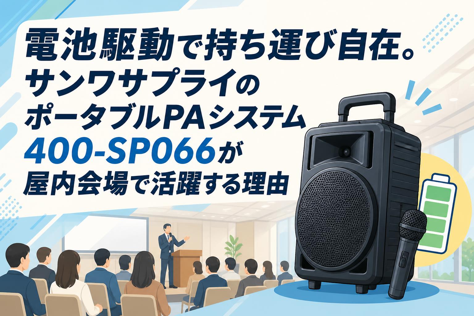 電池駆動で持ち運び自在。サンワサプライのポータブルPAシステム400-SP066が屋内会場で活躍する理由