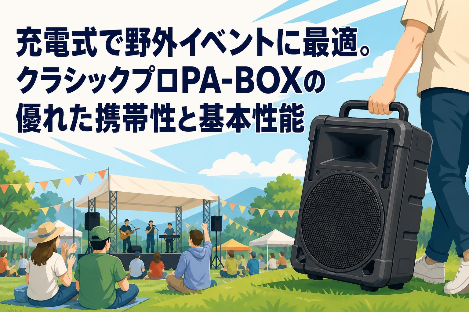 充電式で野外イベントに最適。クラシックプロPA-BOXの優れた携帯性と基本性能