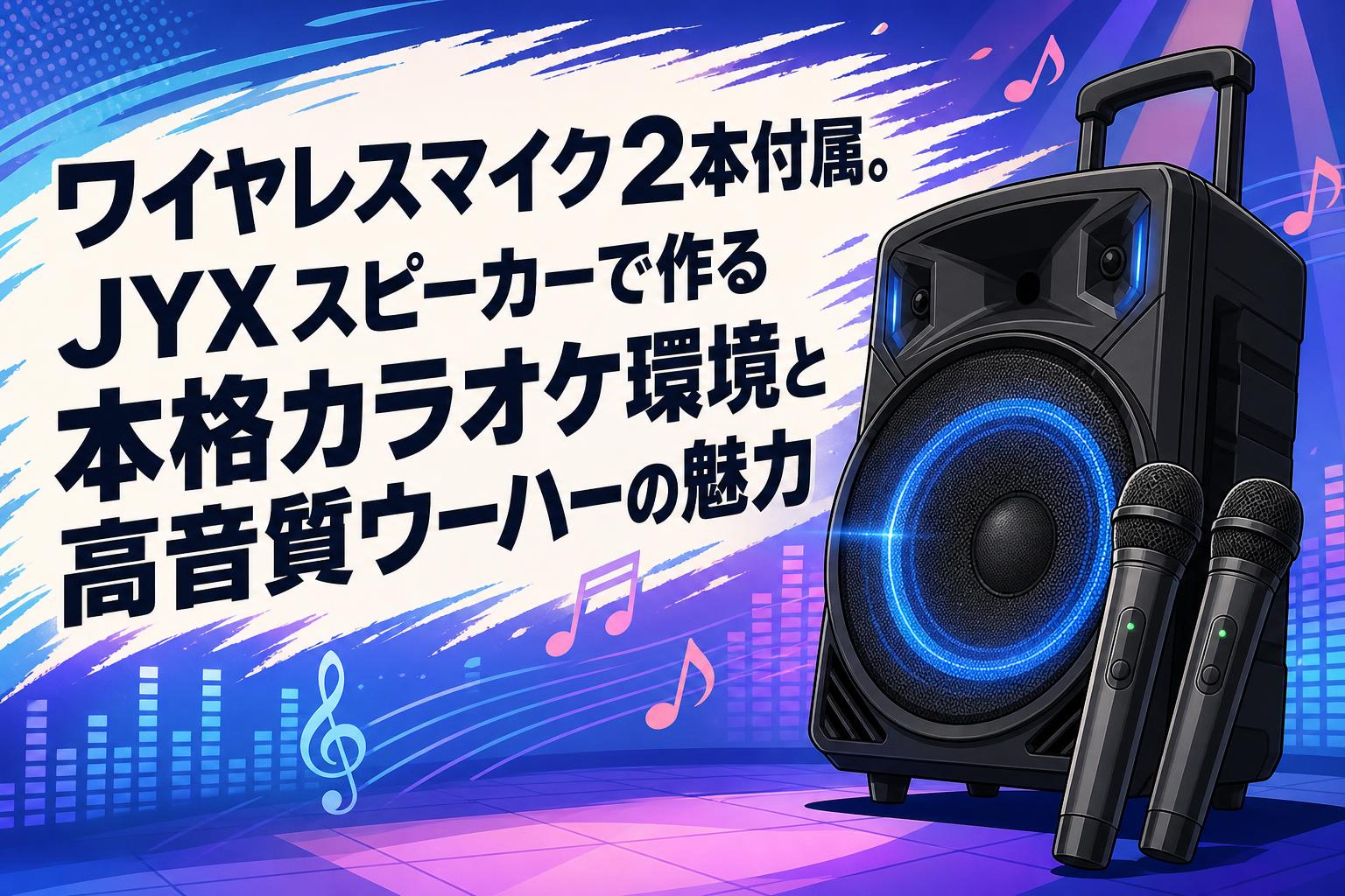 ワイヤレスマイク2本付属。JYXスピーカーで作る本格カラオケ環境と高音質ウーハーの魅力