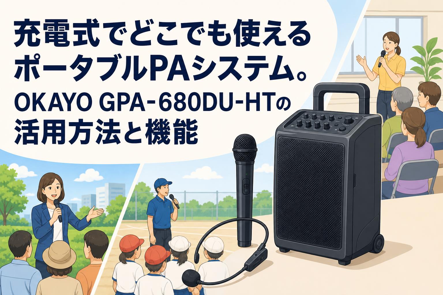 充電式でどこでも使えるポータブルPAシステム。OKAYO GPA-680DU-HTの活用方法と機能