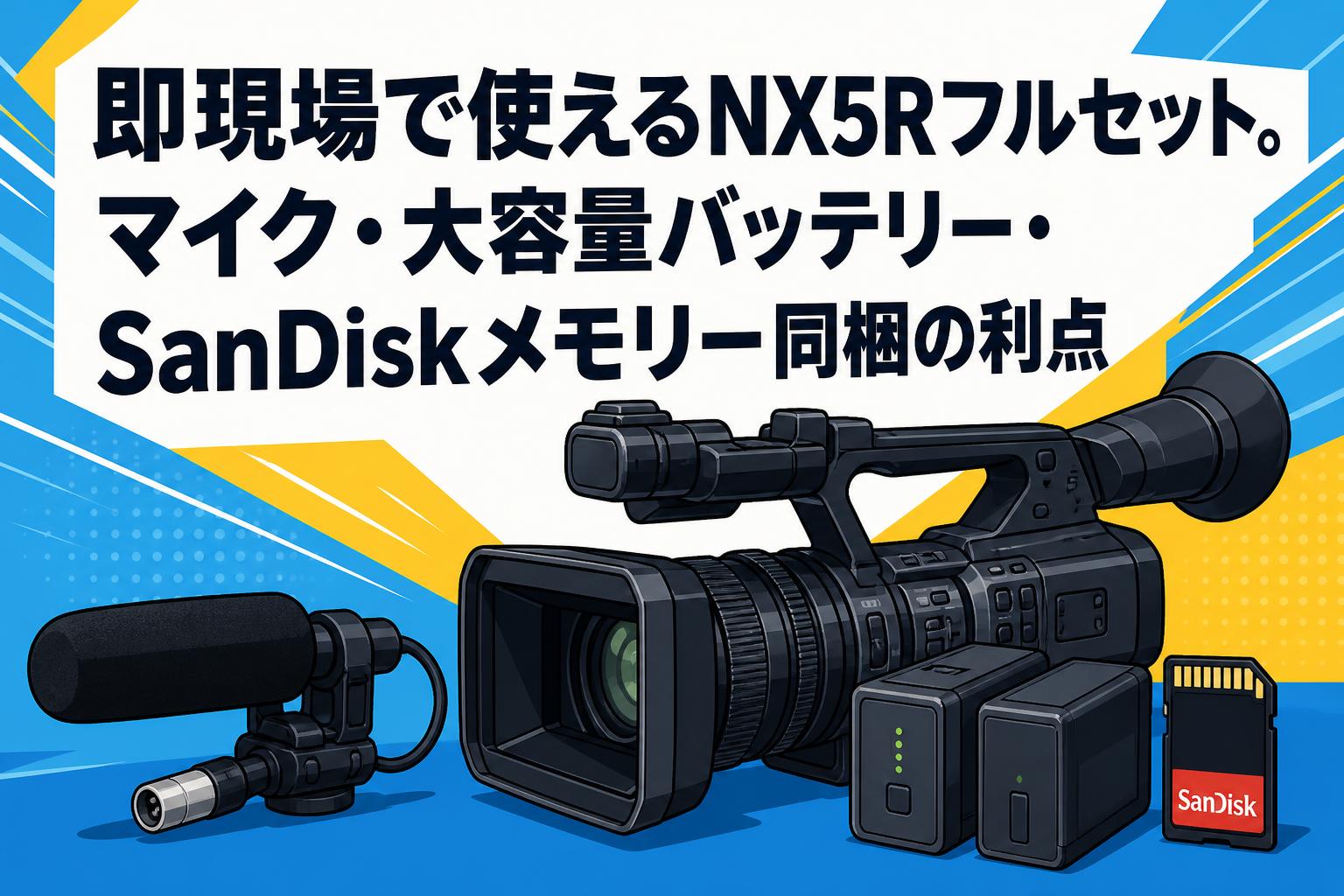 即現場で使えるNX5Rフルセット。マイク・大容量バッテリー・SanDiskメモリー同梱の利点