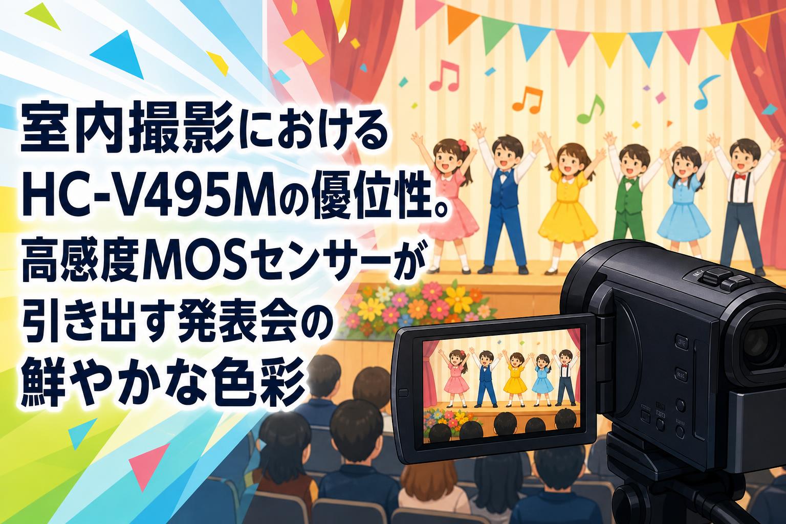 室内撮影におけるHC-V495Mの優位性。高感度MOSセンサーが引き出す発表会の鮮やかな色彩