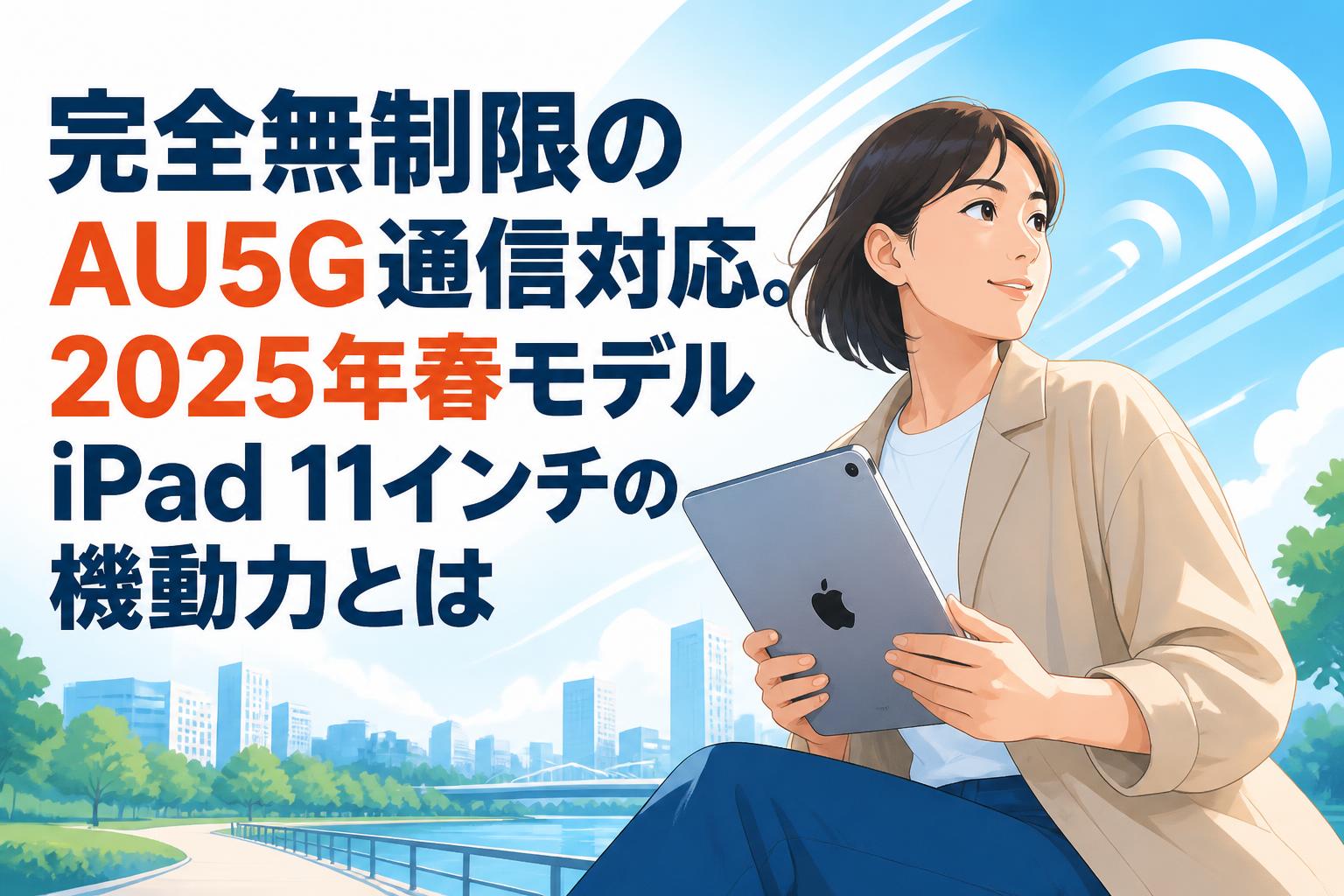 完全無制限のAU5G通信対応。2025年春モデルiPad 11インチの機動力とは