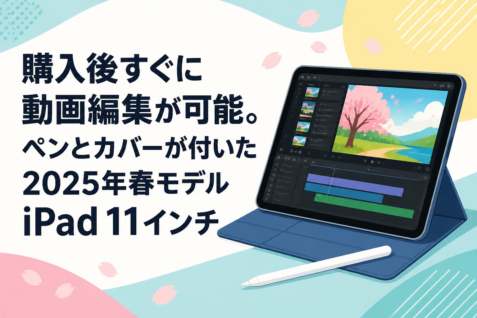 購入後すぐに動画編集が可能。ペンとカバーが付いた2025年春モデルiPad 11インチ