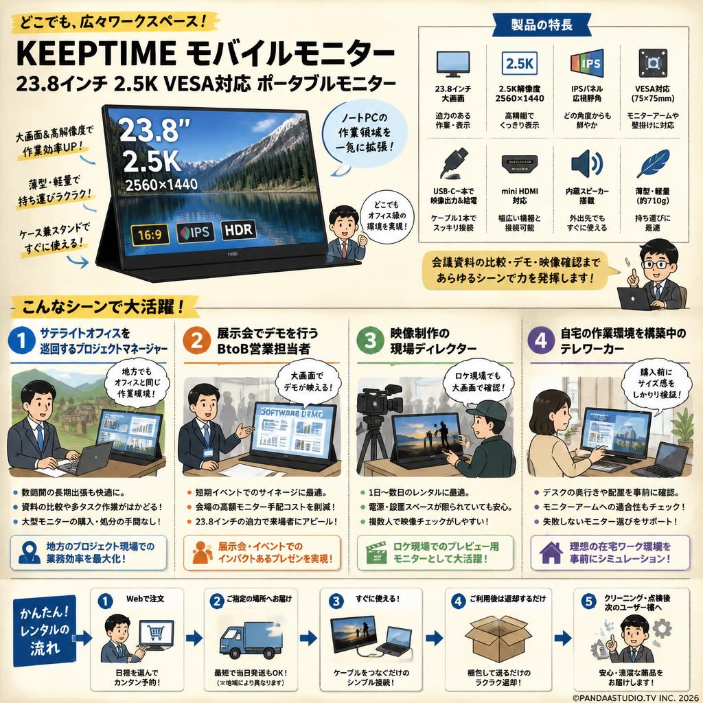 KEEPTIME モバイルモニター 23.8インチ 2.5K VESA対応 ポータブルモニター おもな対象のお客様