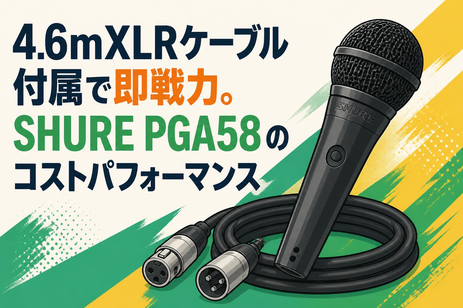 4.6mXLRケーブル付属で即戦力。SHURE PGA58のコストパフォーマンス