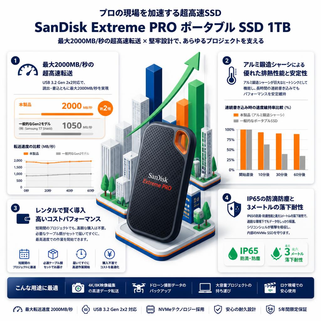 SanDisk Extreme PRO ポータブル SSD 1TB セールスポイント