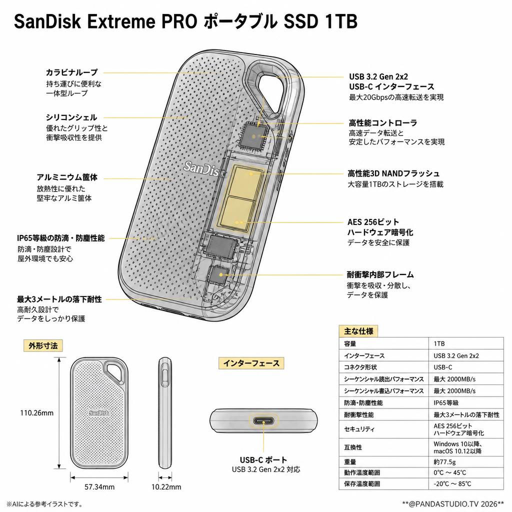 SanDisk Extreme PRO ポータブル SSD 1TB スペック