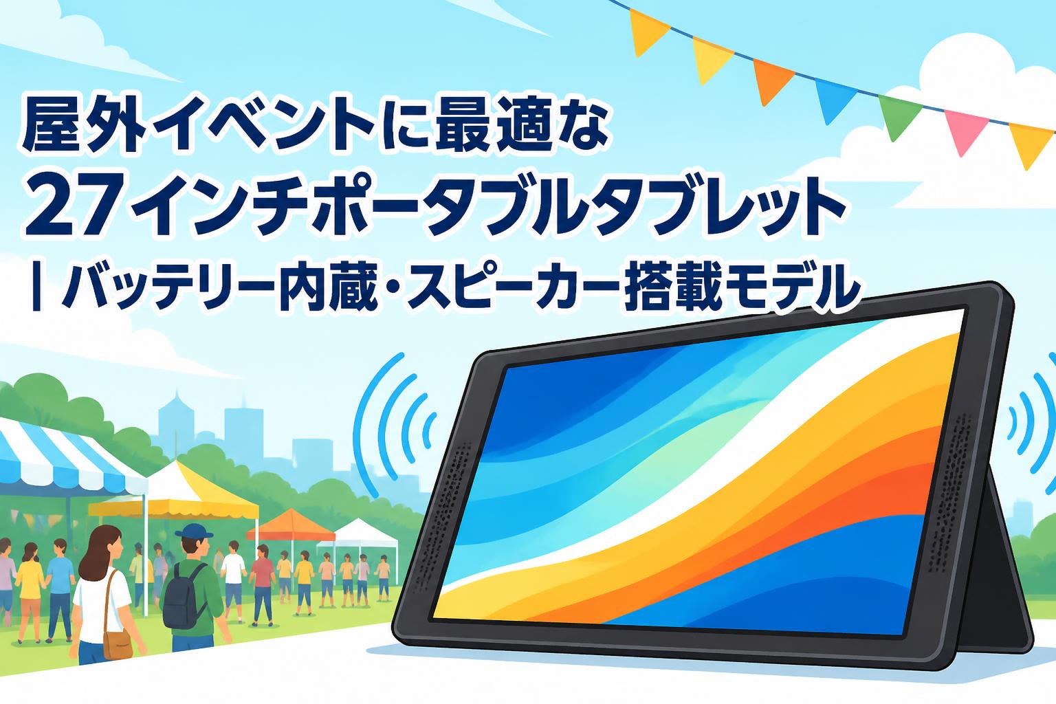 屋外イベントに最適な27インチポータブルタブレット|バッテリー内蔵・スピーカー搭載モデル