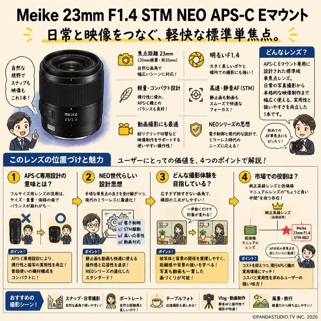 Meike 23mm F1.4 STM NEO APS-C Eマウント 概要