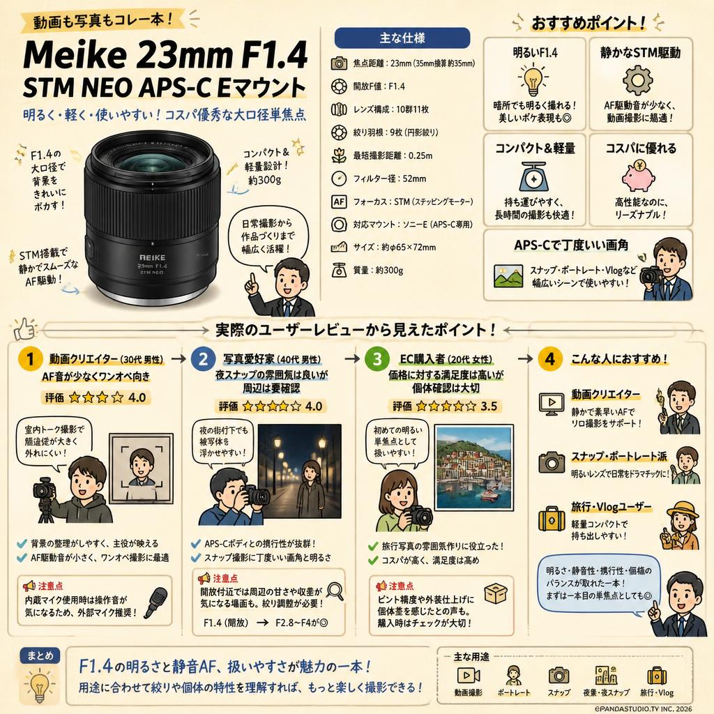 Meike 23mm F1.4 STM NEO APS-C Eマウント インターネット上のお客様の声（評判）