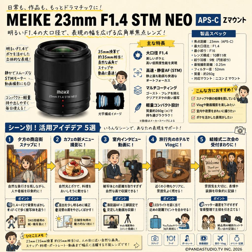 Meike 23mm F1.4 STM NEO APS-C Zマウント 用途