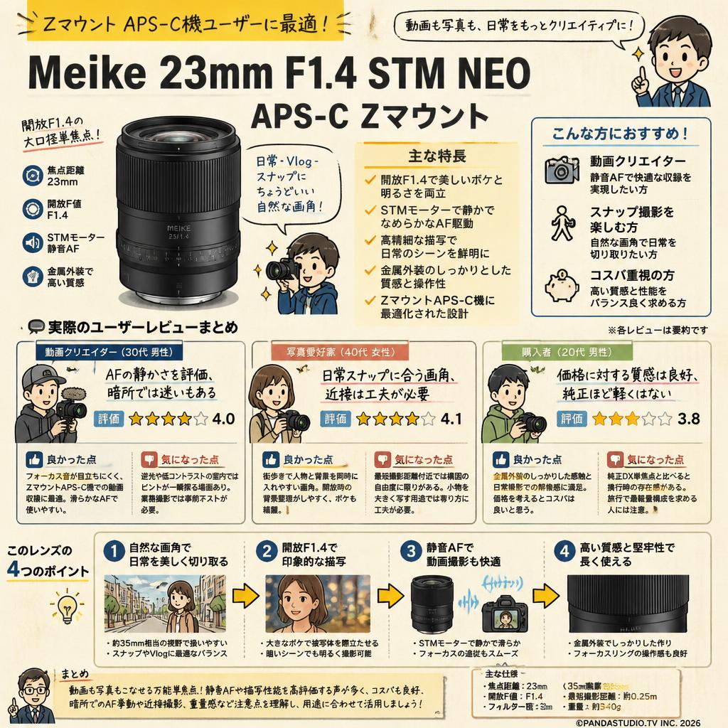 Meike 23mm F1.4 STM NEO APS-C Zマウント インターネット上のお客様の声（評判）