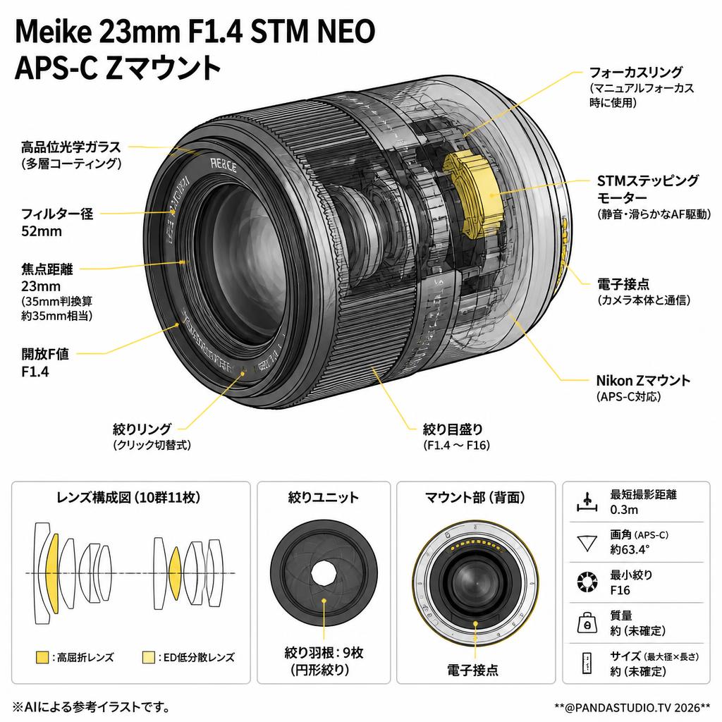 Meike 23mm F1.4 STM NEO APS-C Zマウント スペック