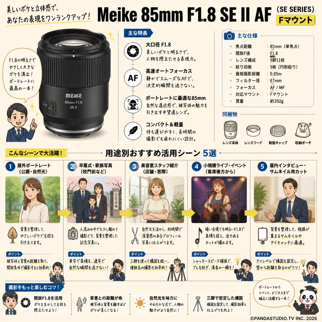 Meike 85mm F1.8 SE II AF (SE SERIES) Fマウント 用途