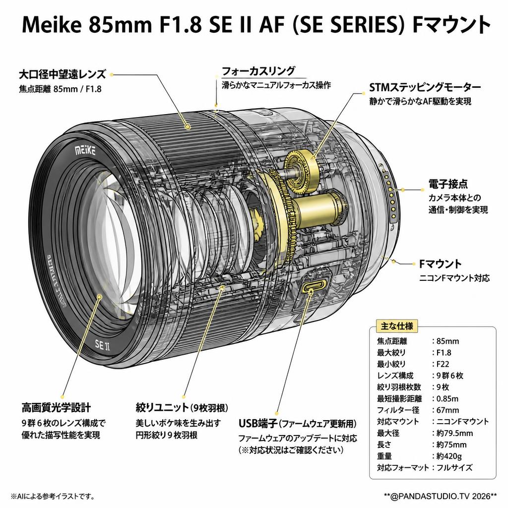 Meike 85mm F1.8 SE II AF (SE SERIES) Fマウント スペック