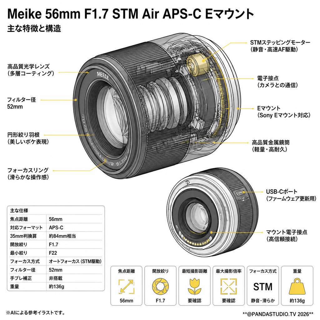 Meike 56mm F1.7 STM Air APS-C Eマウント ブラック スペック