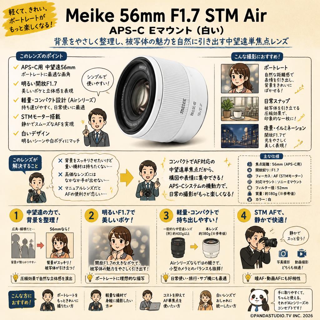 Meike 56mm F1.7 STM Air APS-C Eマウント ホワイト 概要