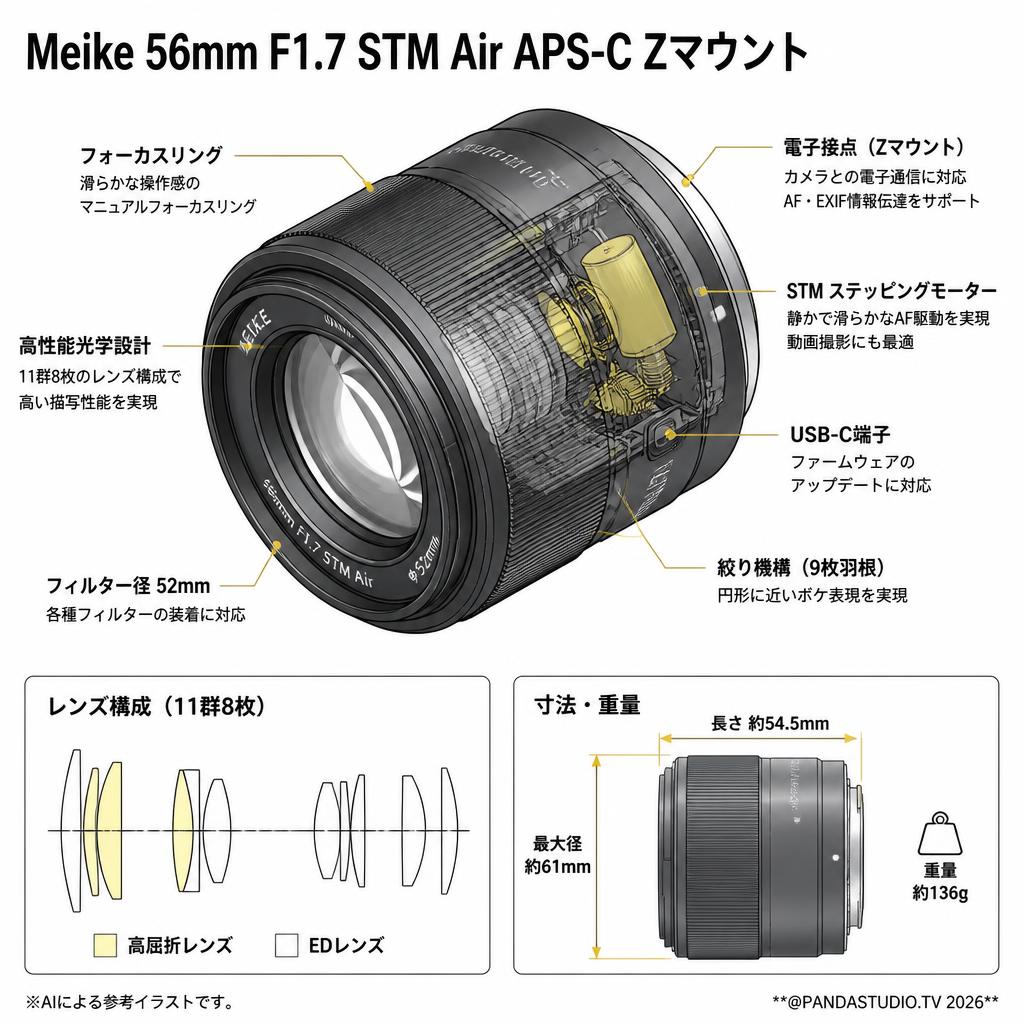 Meike 56mm F1.7 STM Air APS-C Zマウント スペック