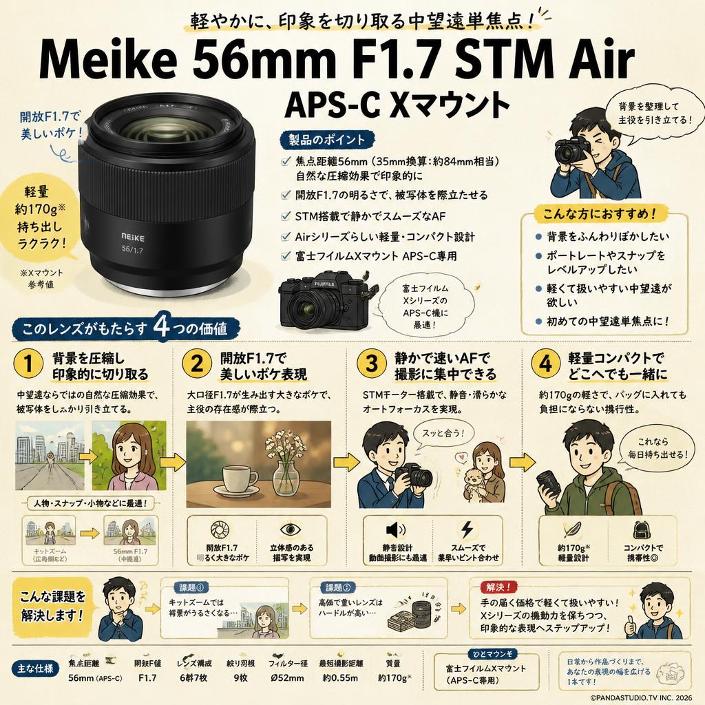Meike 56mm F1.7 STM Air APS-C Xマウント 概要