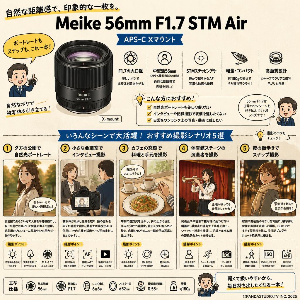 Meike 56mm F1.7 STM Air APS-C Xマウント 用途