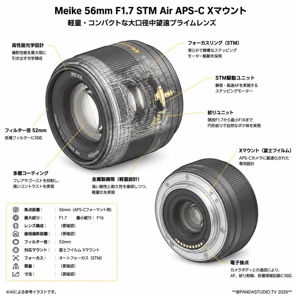 Meike 56mm F1.7 STM Air APS-C Xマウント スペック