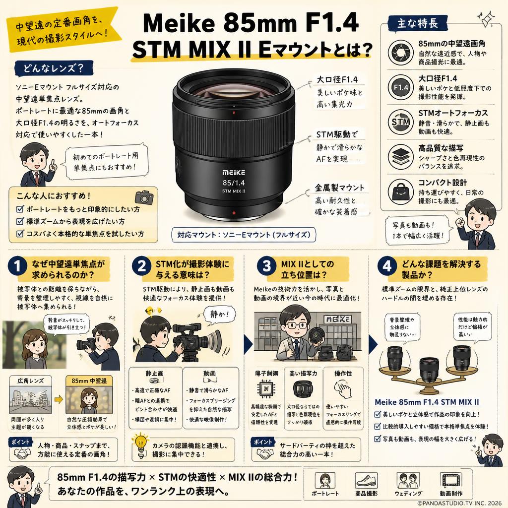 Meike 85mm F1.4 STM MIX II Eマウント 概要