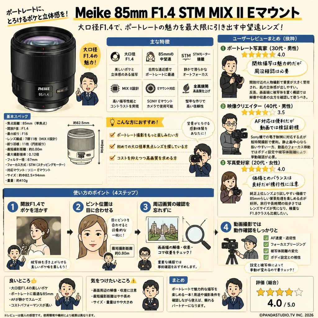 Meike 85mm F1.4 STM MIX II Eマウント インターネット上のお客様の声（評判）