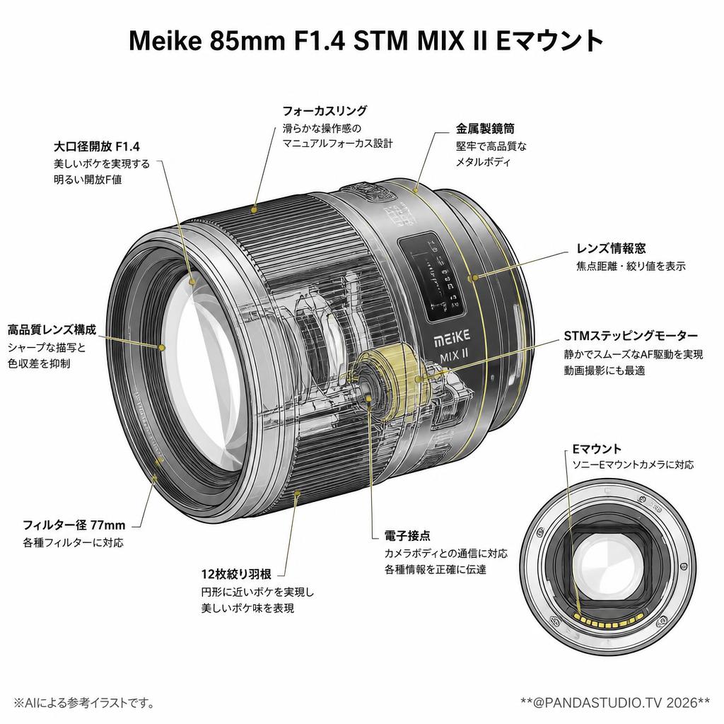 Meike 85mm F1.4 STM MIX II Eマウント スペック